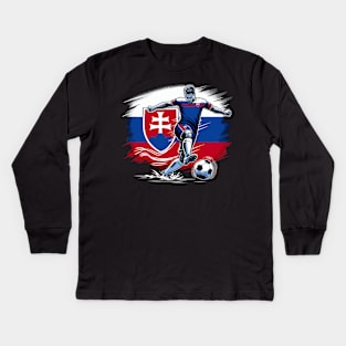 Dynamic Slovakia Soccer Star in Action - Vector Design Kids Long Sleeve T-Shirt